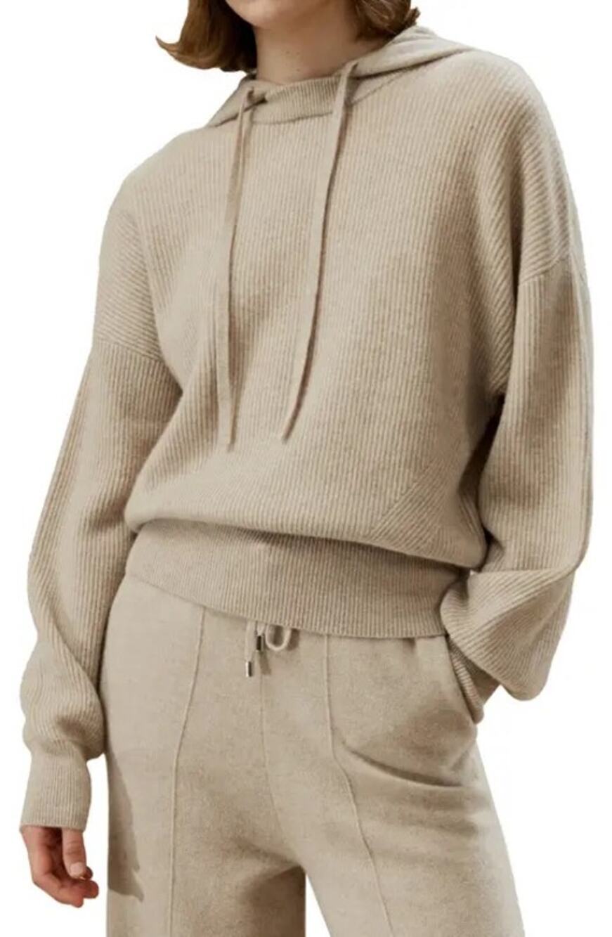 Nordstrom | Oatmeal Beige Sz Small Wool/Cashmere Knit Hooded Pullover Lounge